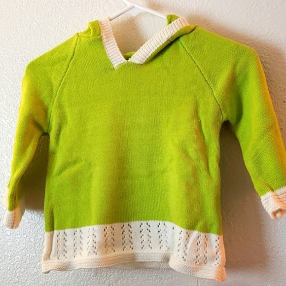 Pu Tian Lime Green/Cream Trimmed Hoodie Sweater Size 6 - Picture 1 of 9